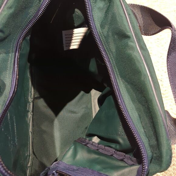 Vintage Lands End Duffel Weekend Messenger Travel Bag Green 3 Pocket Strap - Picture 7 of 9